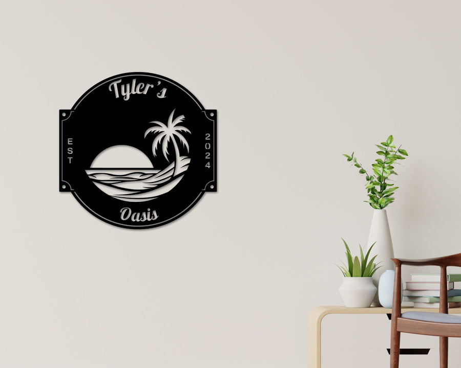 Pool Sign, Metal Pool Sign, Beach House Sign,  Personalized pool, Palm Trees, Beach Decor, Front door, Tropical Patio Pool Sign, Patio metal