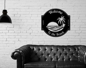 Last name sign, Beach House Sign,  Personalized Sign, Name and Palm Trees, Palm Tree Sign, Beach Decor, Front door, Tropical Patio Pool Sign