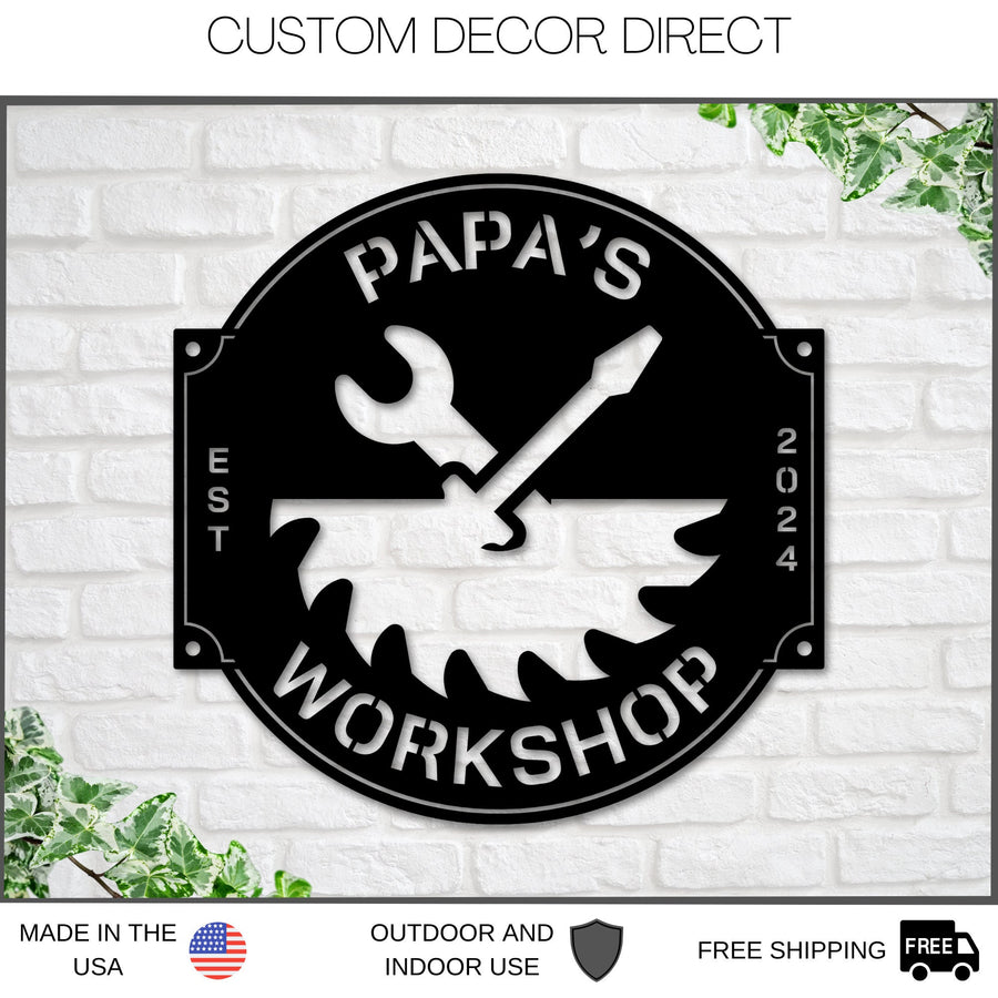 Personalized Workshop Sign, Custom shop Sign, Father's Day Gift, Personalized Garage, Saw Sign, Dads garage Sign, Man Cave Gifts, Tools Sign