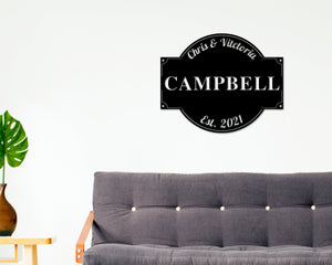 Last Name Sign, Personalized Family Sign, Family Sign With Est Date, Metal Sign, Wedding Gift, Newly Wed Gift, Housewarming Gift, Metal