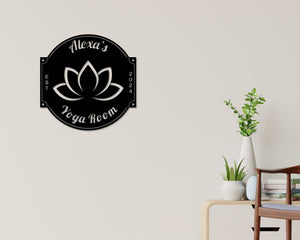 Yoga Metal Sign, Personalized Yoga Sign, Yoga Studio Decor, Lotus Flower sign , Yoga Room Name Sign, Mother's Day Gift, Gift for Her, Zen
