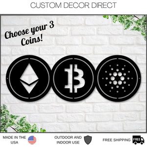 Crypto Coin Sign, Metal Crypto Currency Decor. Crypto Decor, Choose 3 Crypto Coins, Custom Crypto Sign, Cryptocurrency Collectables, BTC ETH