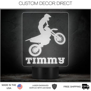 Motocross LED Light, Personalized Motorcycle Night Light, Motorcycle Rider Decor, Motocross Sport, Name Sign, Lamp, Custom Night Light Gift