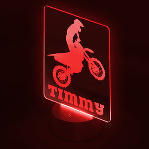 Motocross LED Light, Personalized Motorcycle Night Light, Motorcycle Rider Decor, Motocross Sport, Name Sign, Lamp, Custom Night Light Gift