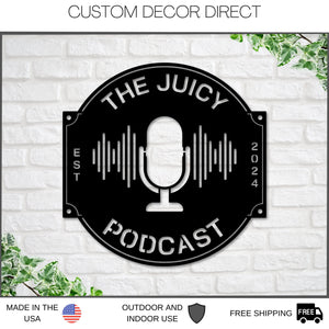 Podcast Studio Sign, Podcast Room Sign, Podcast Logo, Metal Sign, Podcast Decor, Podcast name Sign, Earphones Custom Sign, Microphone