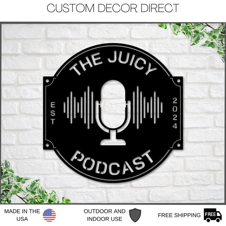 Podcast Studio Sign, Podcast Room Sign, Podcast Logo, Metal Sign, Podcast Decor, Podcast name Sign, Earphones Custom Sign, Microphone