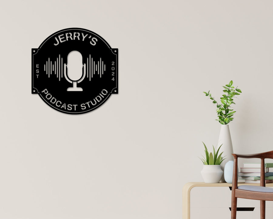 Podcast Studio Sign, Podcast Room Sign, Podcast Logo, Metal Sign, Podcast Decor, Podcast name Sign, Earphones Custom Sign, Microphone