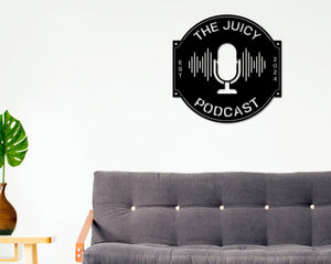 Podcast Studio Sign, Podcast Room Sign, Podcast Logo, Metal Sign, Podcast Decor, Podcast name Sign, Earphones Custom Sign, Microphone