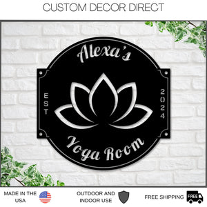 Yoga Metal Sign, Personalized Yoga Sign, Yoga Studio Decor, Lotus Flower sign , Yoga Room Name Sign, Mother's Day Gift, Gift for Her, Zen