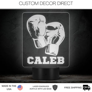 Boxing LED Light, Personalized Boxing Gloves Night Light, Martial Arts Decor, Boxing Name light, Name Sign, Desk Sign, Custom Light Gift