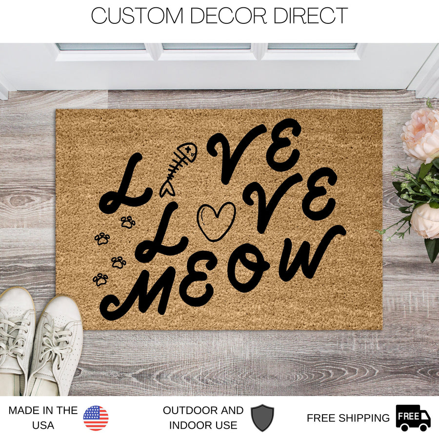 Live Love Meow Doormat, Funny Cat Doormat, Funny Doormat, Cat Lover Welcome Mat Cat Gift, Funny Cat Gift Ideas, Gift for Cat Owner, Love