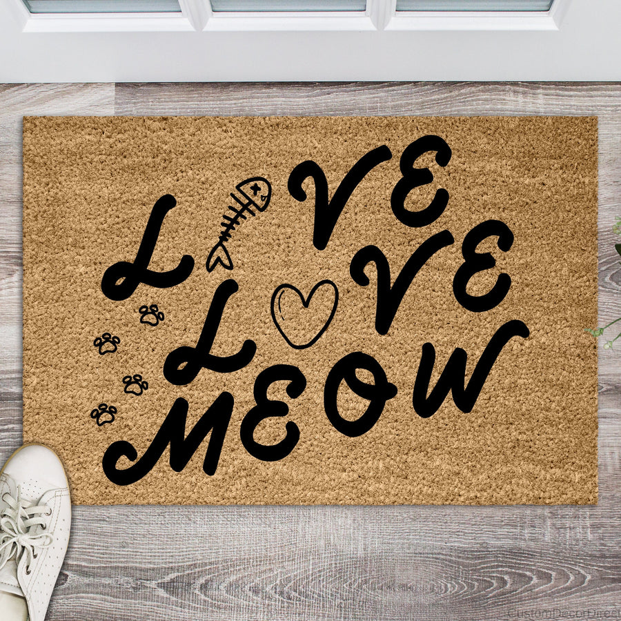 Live Love Meow Doormat, Funny Cat Doormat, Funny Doormat, Cat Lover Welcome Mat Cat Gift, Funny Cat Gift Ideas, Gift for Cat Owner, Love