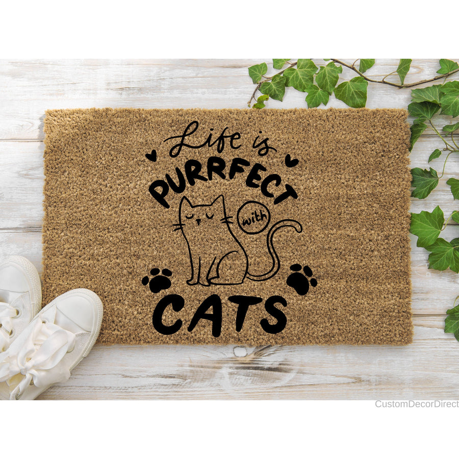 Life Is Purrfect With Cats Doormat, Funny Cat Doormat, Funny Doormat, Cat Lover Welcome Mat Cat Gift, Funny Cat Gift Ideas, Gift for Owner