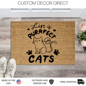 Life Is Purrfect With Cats Doormat, Funny Cat Doormat, Funny Doormat, Cat Lover Welcome Mat Cat Gift, Funny Cat Gift Ideas, Gift for Owner