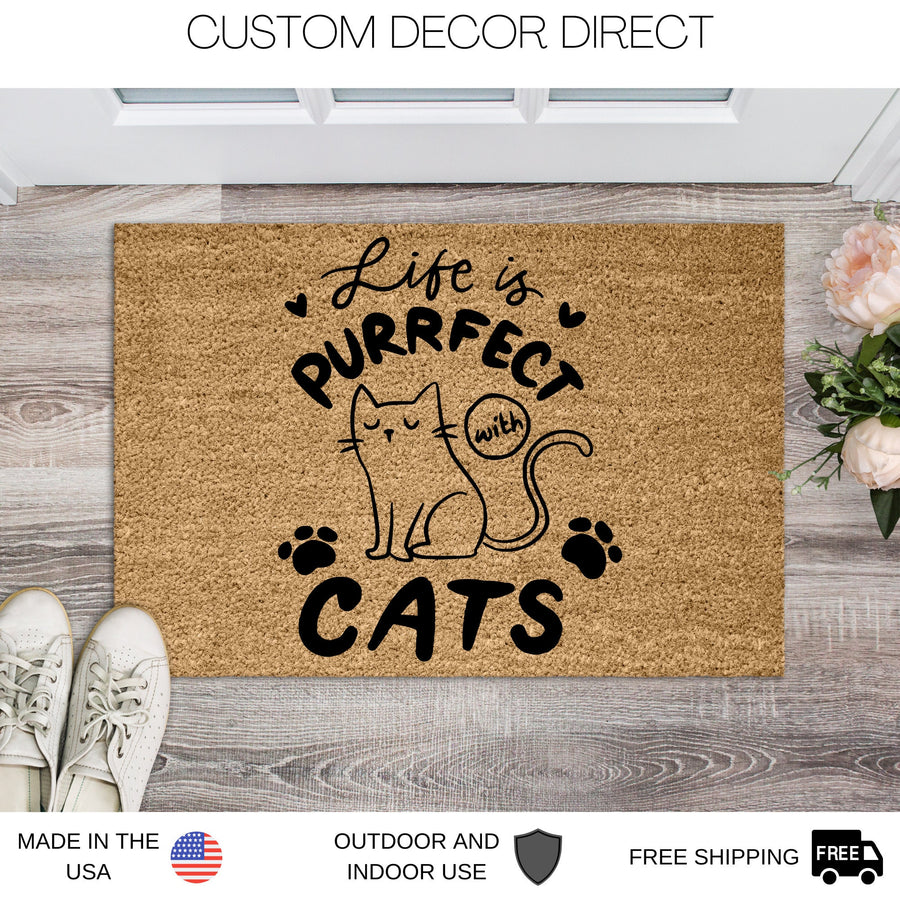 Life Is Purrfect With Cats Doormat, Funny Cat Doormat, Funny Doormat, Cat Lover Welcome Mat Cat Gift, Funny Cat Gift Ideas, Gift for Owner