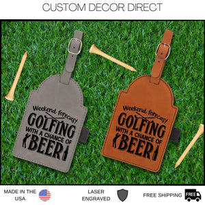 Golfing With a Chance of Beer Golf Bag Tag, Funny Golf Gifts, Funny Golf Bag Tag, Gift for him, Golf lover, With Tees, For Dad, Fathers Day