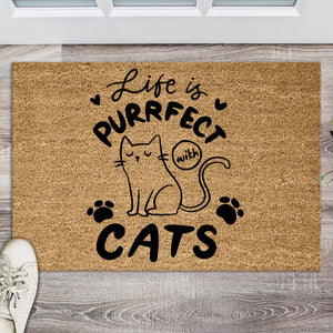 Life Is Purrfect With Cats Doormat, Funny Cat Doormat, Funny Doormat, Cat Lover Welcome Mat Cat Gift, Funny Cat Gift Ideas, Gift for Owner