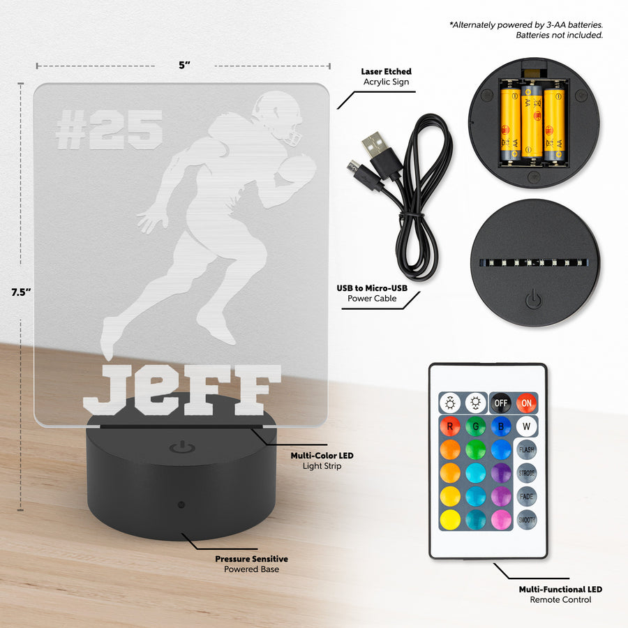 Football LED Light, Personalized Football Night Light, Football Team Decor, Sports, Name Sign, Desk Sign, Lamp, Custom Night Lights Gift