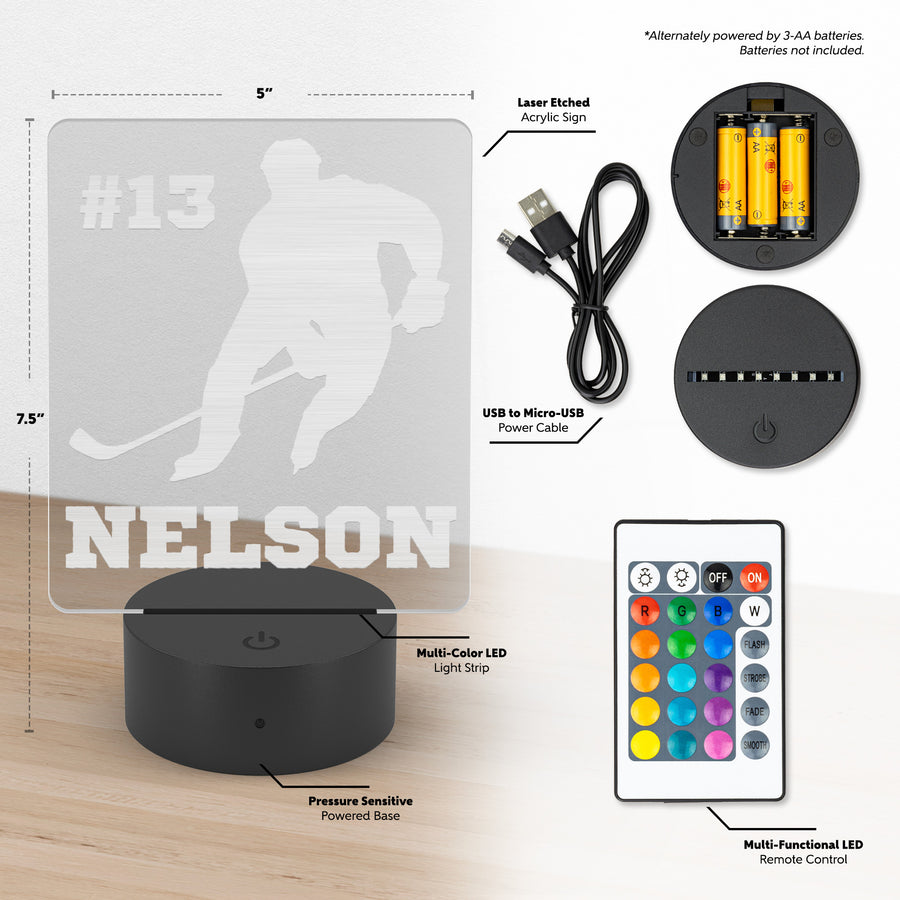 Hockey LED Light, Personalized Hockey Player Night Light, Hockey Decor, Hockey Team, Name Sign, Desk Sign, Lamp, Custom Night Lights Kids