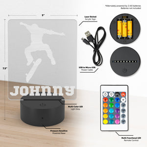 Skateing LED Light, Personalized Skate Boarding Night Light, Skateboard Decor, Skateing, Name Sign, Desk Sign, Lamp, Custom Night Light Gift