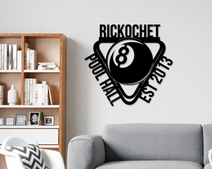 Billiards Metal Wall Art, 8 Ball Pool Sign