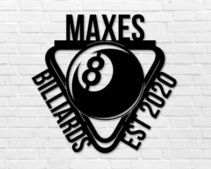 Billiards Metal Wall Art, 8 Ball Pool Sign