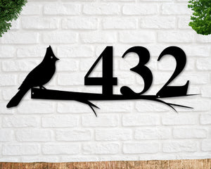 Cardinal Sign, Cardinal Address Sign, Bird House Numbers, Branch Address Sign, Porch Sign, Metal Address Sign, Metal Address numbers, Bird