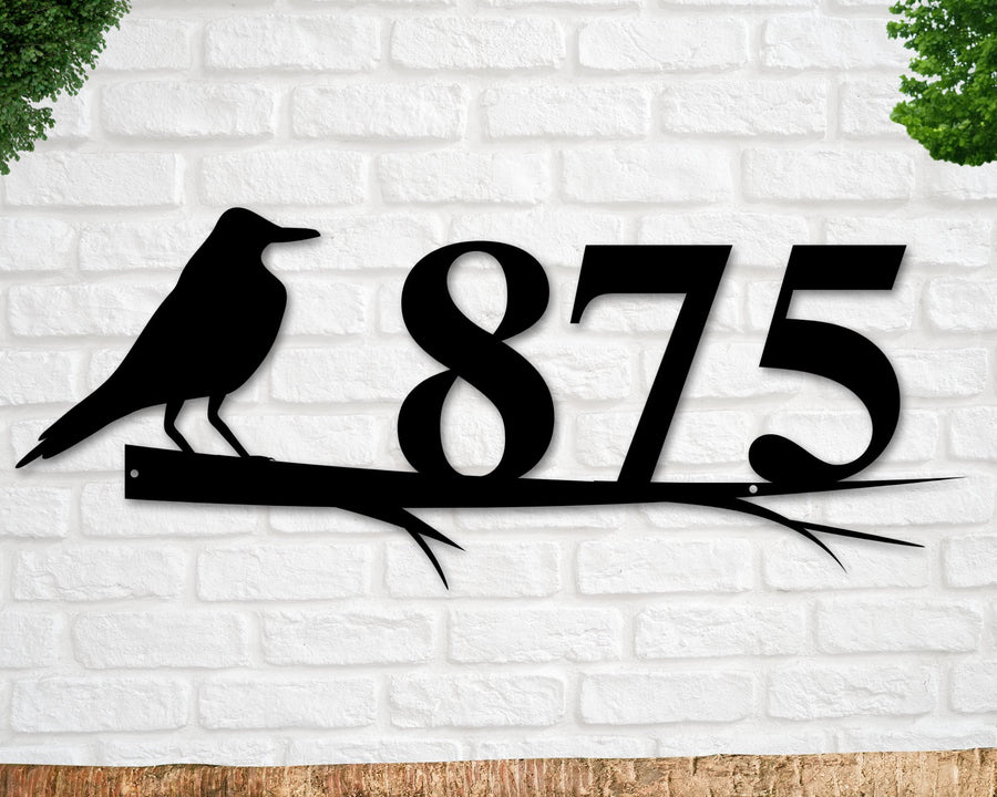 Crow Sign, Crow Address Sign, Bird House Numbers, Branch Address Sign, Porch Sign, Metal Address Sign, Metal Address numbers, Address Sign