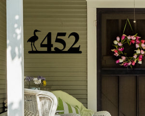 Crane Sign, Crane Address Sign, Bird House Numbers, Branch Address Sign, Porch Sign, Metal Address Sign, Metal Address numbers, Address Sign