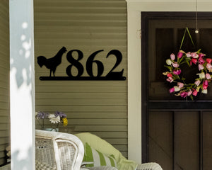Chicken Sign, Chicken Address Sign, Bird House Numbers, Branch Address Sign, Sign, Metal Address Sign, Metal Address numbers, Address Sign