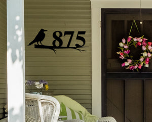 Crow Sign, Crow Address Sign, Bird House Numbers, Branch Address Sign, Porch Sign, Metal Address Sign, Metal Address numbers, Address Sign