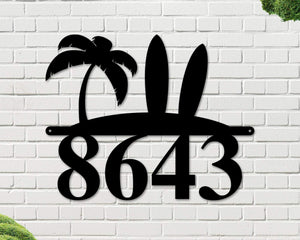 Surfboard Address Sign, Surfboard Decor, Metal Surfboard Address Sign, Address Sign, surf style, surf art, Metal Beach House Numbers, Steel