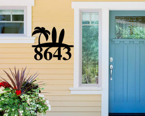 Surfboard Address Sign, Surfboard Decor, Metal Surfboard Address Sign, Address Sign, surf style, surf art, Metal Beach House Numbers, Steel