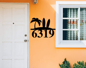 Surfboard Address Sign, Surfboard Decor, Metal Surfboard Address Sign, Address Sign, surf style, surf art, Metal Beach House Numbers, Steel