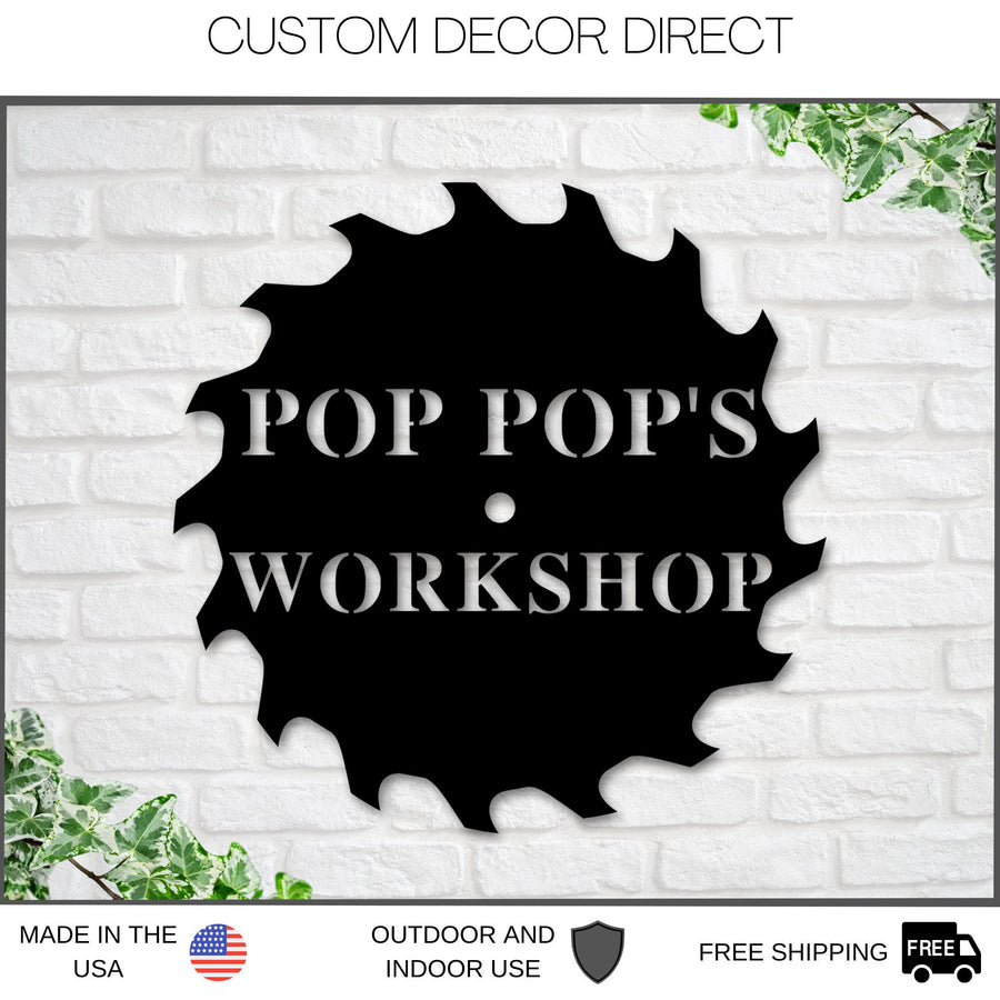 Pop Pop's Workshop Sign In A Saw Blade, Crescent Wrench & Hammer Art, Gifts For Pop Pop, Woodworker Sign, Custom Workshop Sign, Gift for Dad