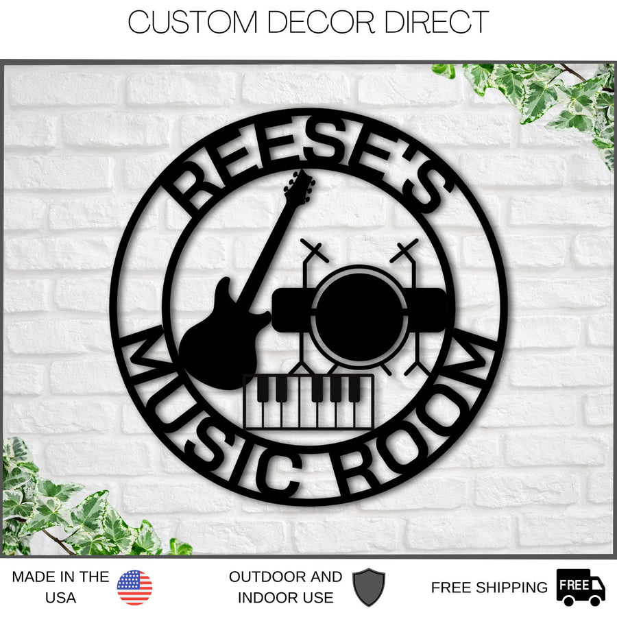 Custom Music Room Sign, Music Studio Metal Sign, Personalized Music Decor, Musical Instruments Sign, Musician Gift, Guitar Drums Keyboard