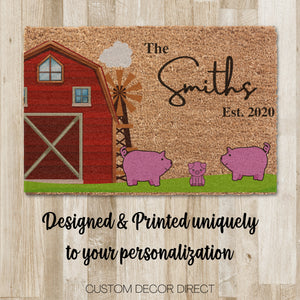 Farm Doormat, Barn Doormat, Welcome Doormat, Personalized Doormat, Custom Name Doormat, Pig Doormat, Farm animals, EST date, Custom Doormat