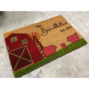 Farm Doormat, Barn Doormat, Welcome Doormat, Personalized Doormat, Custom Name Doormat, Pig Doormat, Farm animals, EST date, Custom Doormat