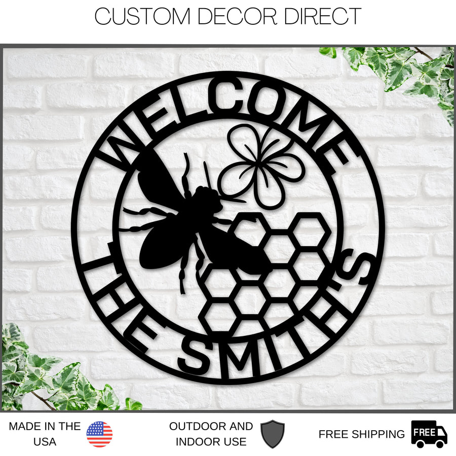 Bee Welcome Sign, Welcome Bee Sign, Metal Welcome Sign, Bee Sign, Last name Sign, Bee Decor, Metal Bee Sign, Porch Sign, Door Sign, Front