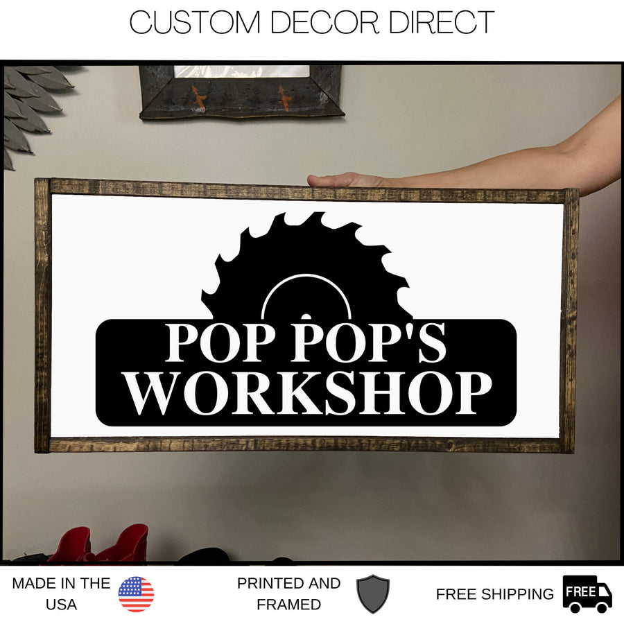 Pop Pop's Workshop Sign, pop pop's Garage Sign, Fathers Day Gift, Wood Sign, Gift for Husband, Sign for Dad, Personalized Dad Sign, Gift Dad