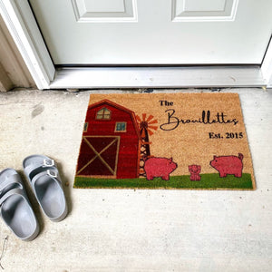 Farm Doormat, Barn Doormat, Welcome Doormat, Personalized Doormat, Custom Name Doormat, Pig Doormat, Farm animals, EST date, Custom Doormat