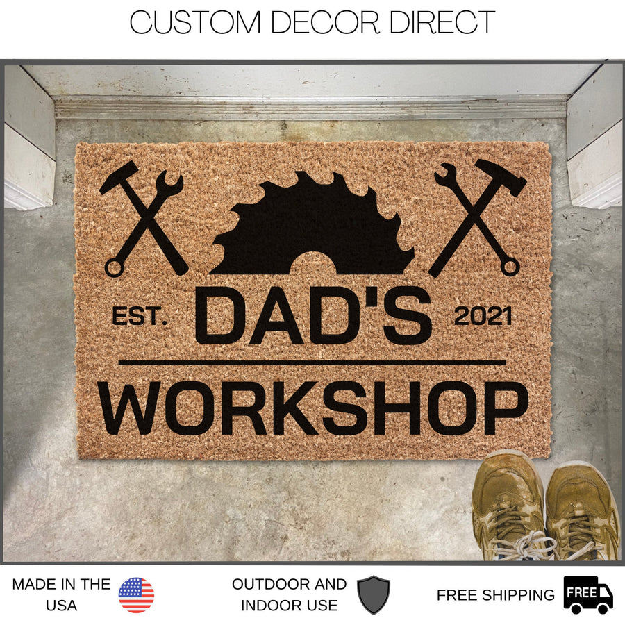 Personalized Fathers Day Gift, Daddys Workshop, Daddys Garage Doormat, Welcome Mat, Gift for Daddys, Daddy Daughter Gift, Shop Doormat