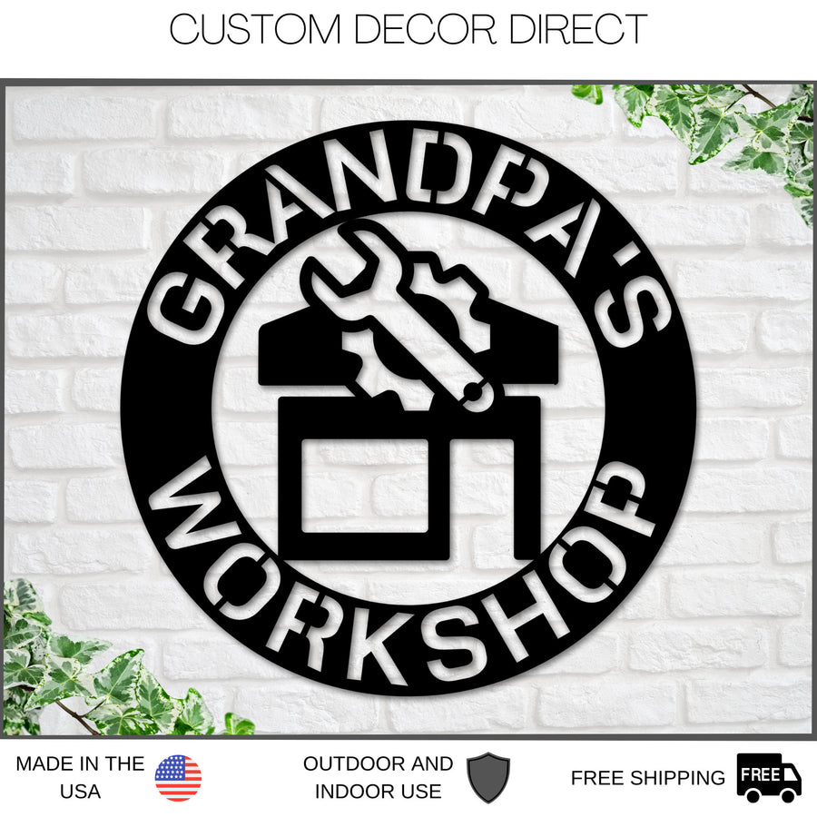 Personalized Fathers day Gift, Grandpa's Workshop Sign, Crescent Wrench & Hammer, Gift for Grandpa, Paw Paw, Grandpa Gift, Gift for Paw Paw