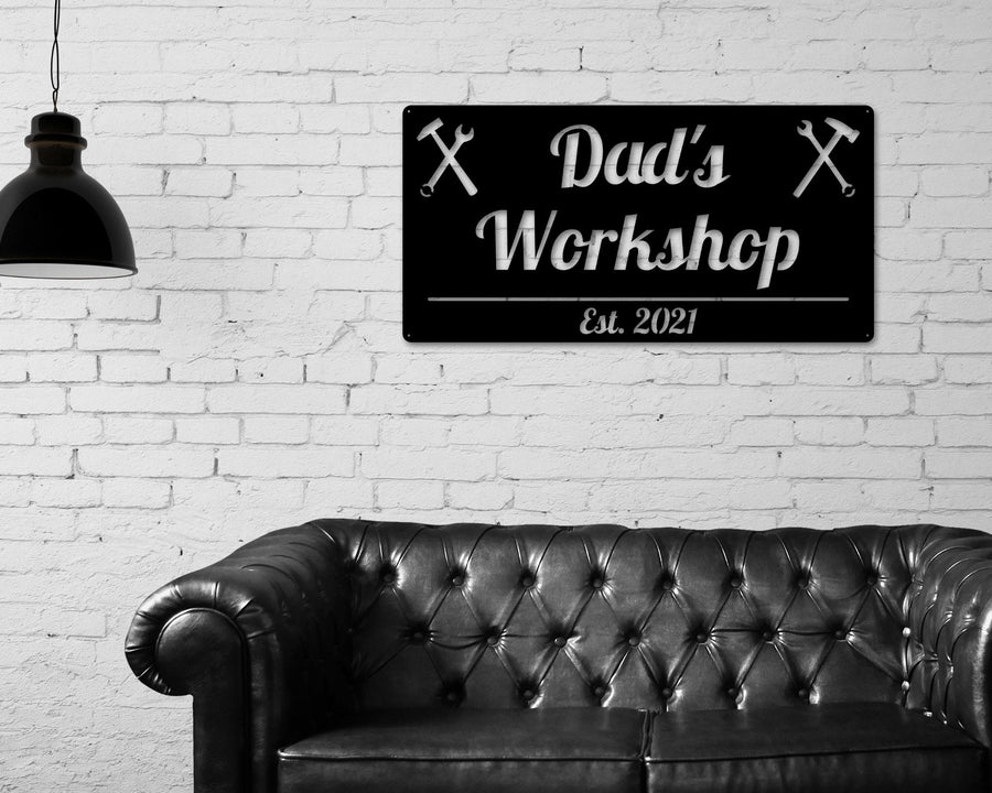 Fathers Day personalized Sign, Pop Pop's Workshop Sign, Crescent Wrench & Hammer Art, Gifts For Pop Pop, Custom Workshop Sign, Gift for Dad
